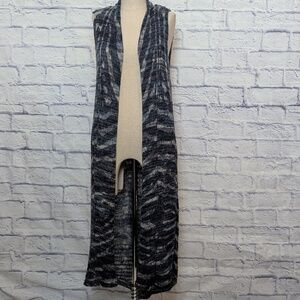 Chico's Knit Navy & Gray Sleeveless Duster Cardigan Sweater - Size Med